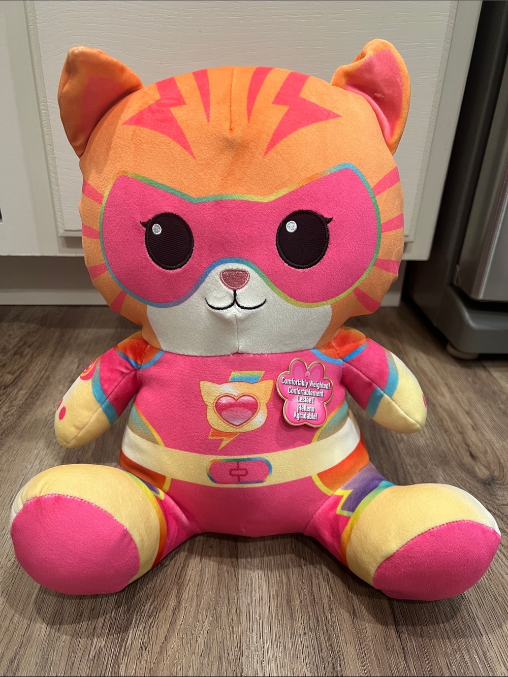 Disney Superhero Kitty Plush - Pink, Orange & Yellow - weighted !